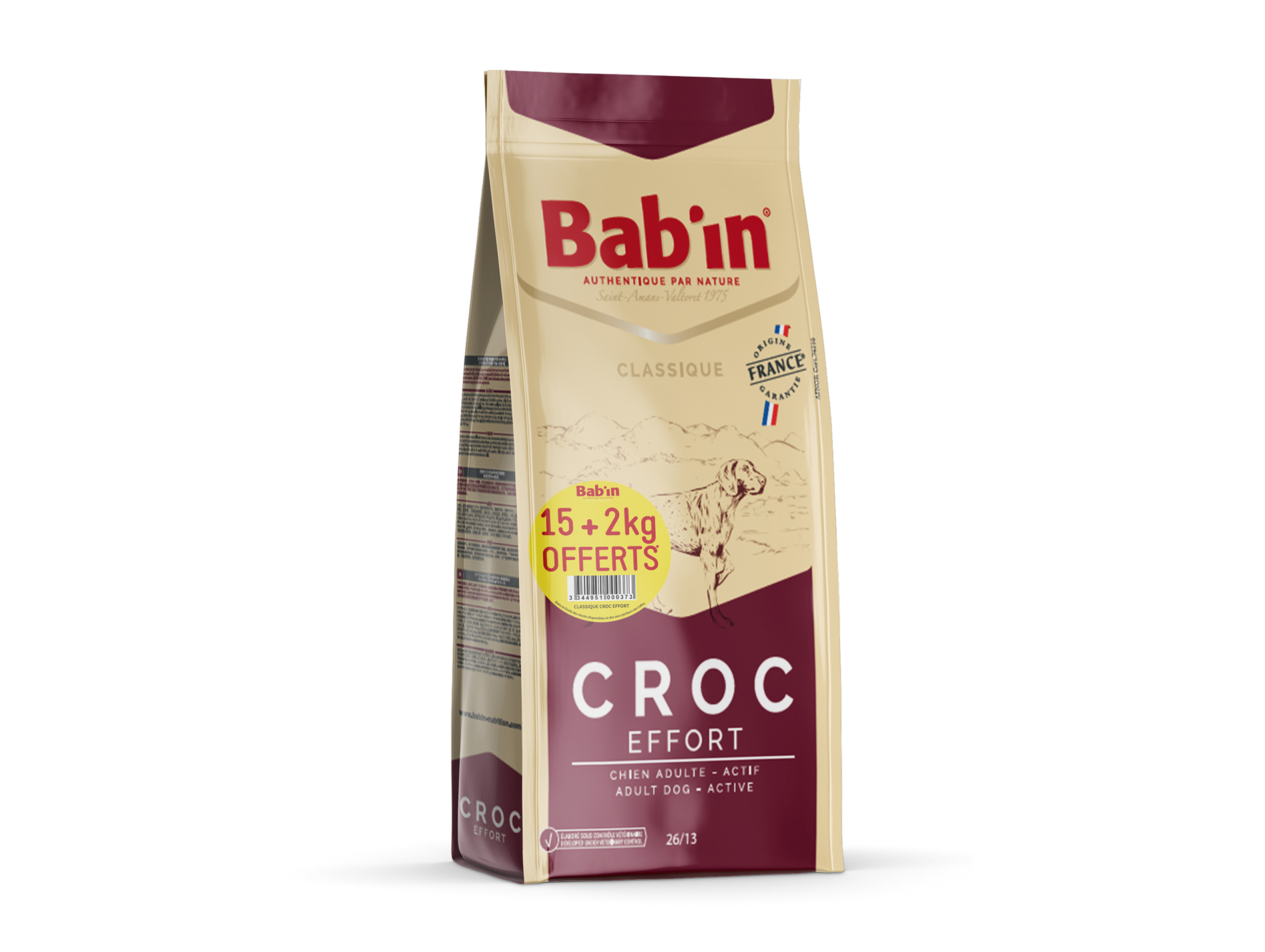 Croquettes chien Croc Effort BAB'IN 15kg + 2kg OFFERTS